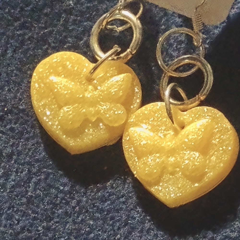 Handmade resin heart butterfly dangle earrings